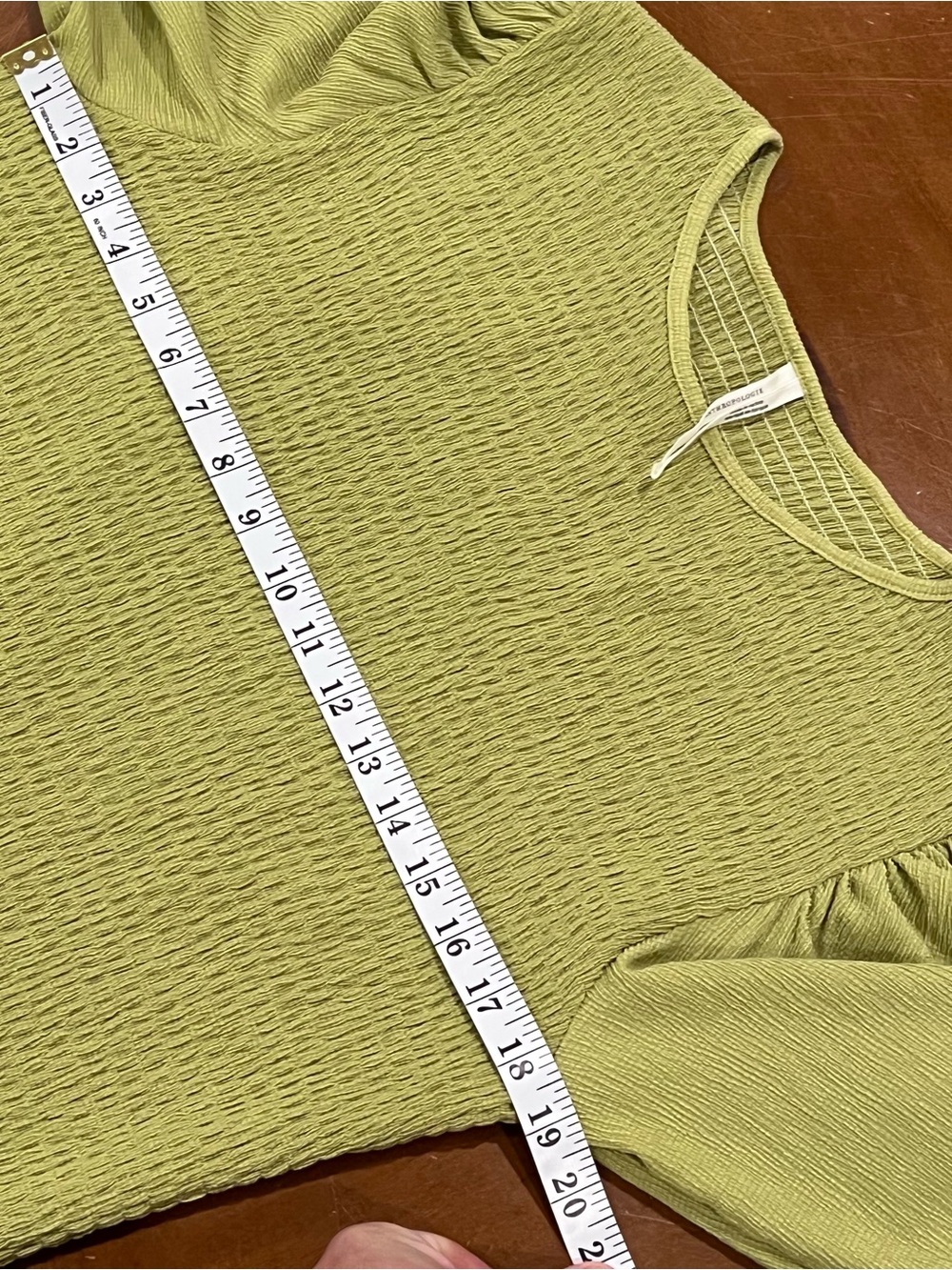 Anthropologie Textured Smocked Puff Sleeve Blouse Guacamole Green XL Long-Sleeve - Picture 13 of 16